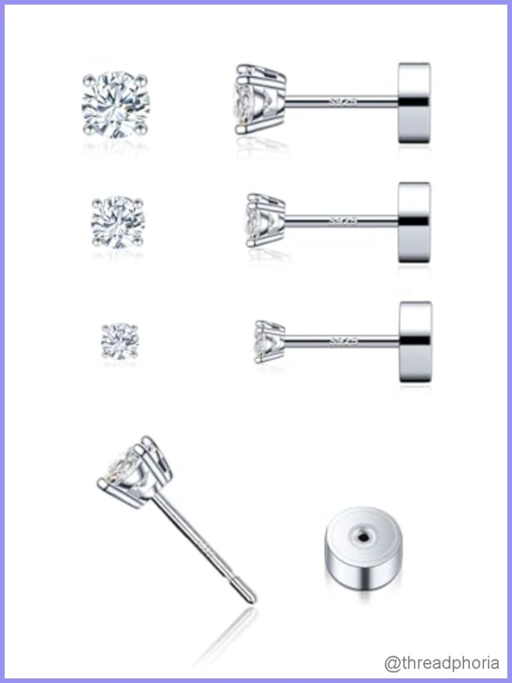 Moissanite Flatback Stud Earrings Set for Women 925 Sterling Silver Screw Back